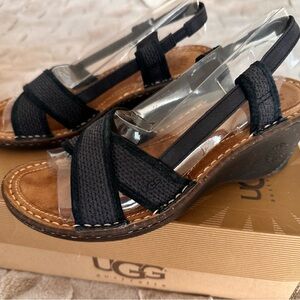 UGG Black and Tan Mayley Wedge Sandals